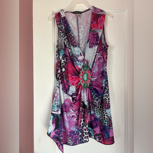 Venus Y2K Floral Animal Print Embellished V-Neck Top Size Medium - Picture 2 of 4